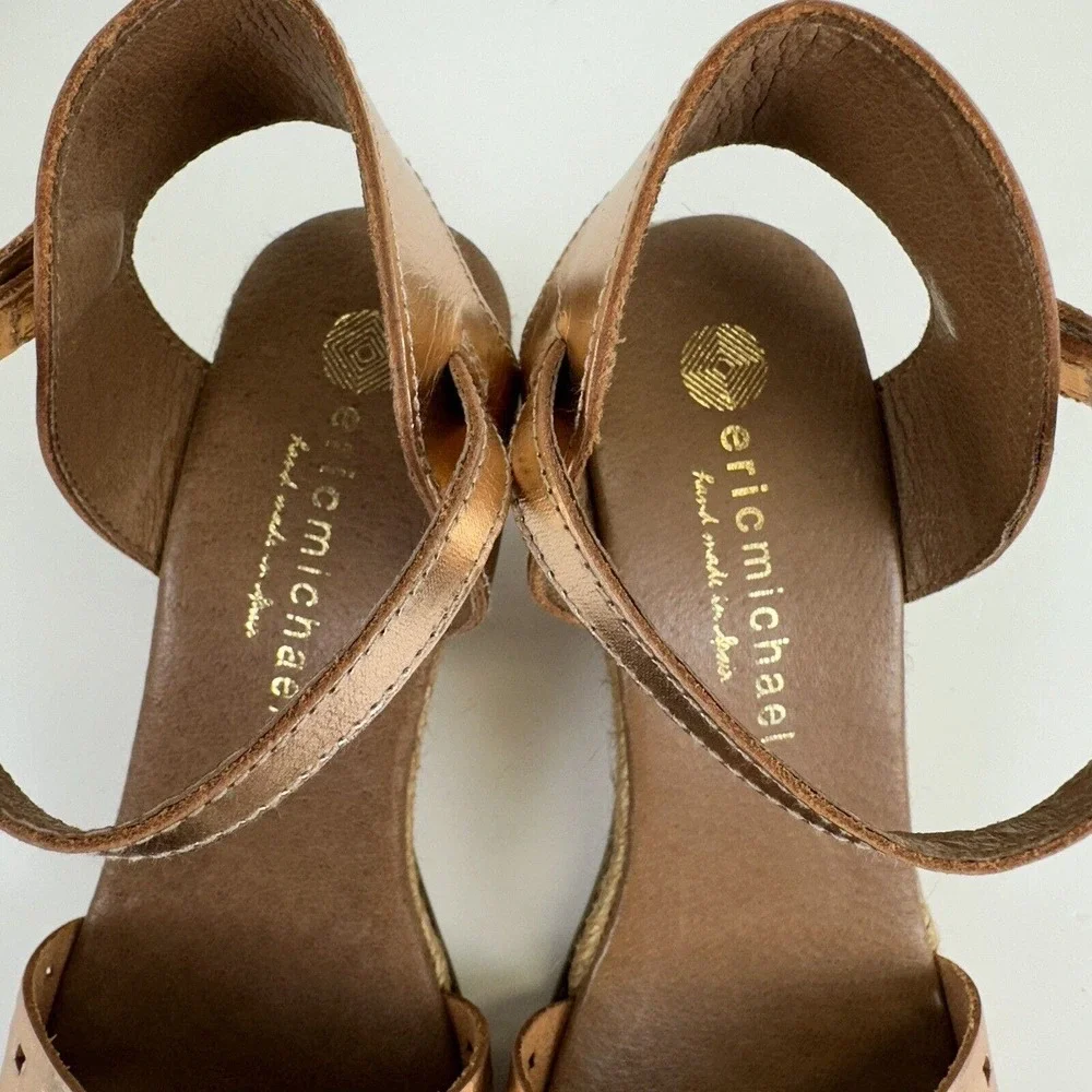 Eric Michael Rose Gold Metallic Espadrille Wedge Sandals Spain Shoes EU‎ 39 US 9